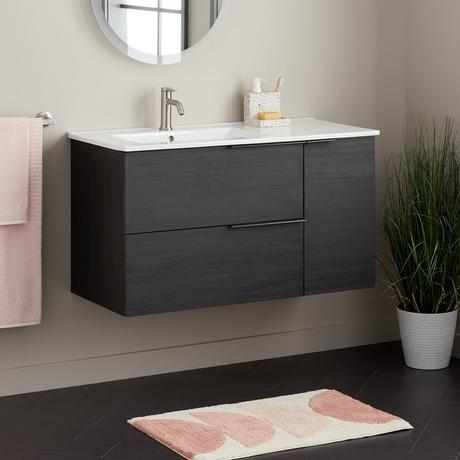 40" Varina Wall-Mount Vanity and Left Offset Sink - Ebony