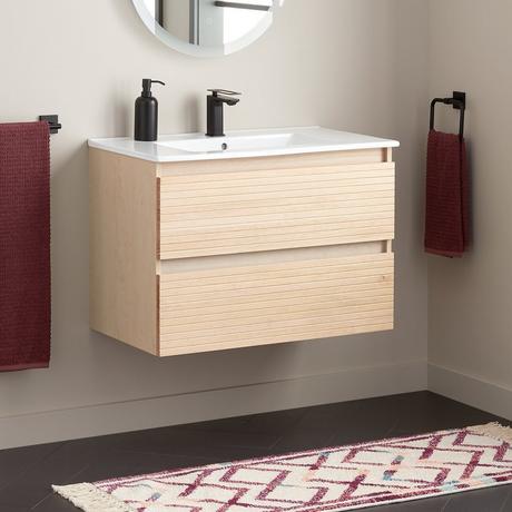 32" Kiah Wall-Mount Vanity and Sink - Light Oak