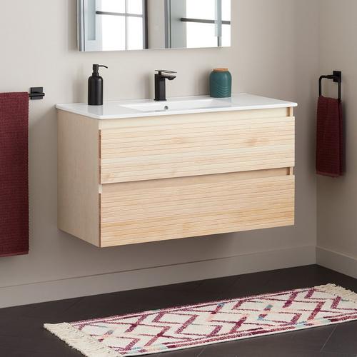 40" Kiah Wall-Mount Vanity and Sink in Light Oak