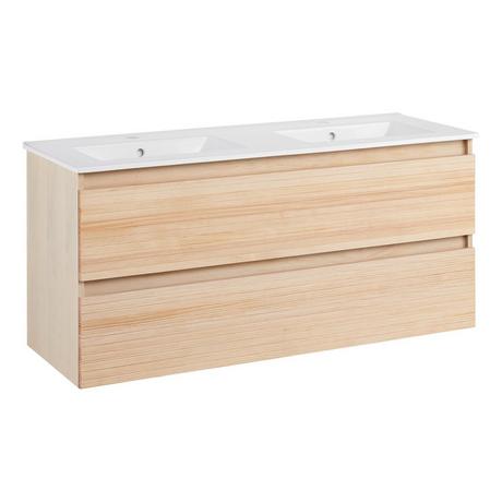 48" Kiah Wall-Mount Double Vanity and Sinks - Light Oak