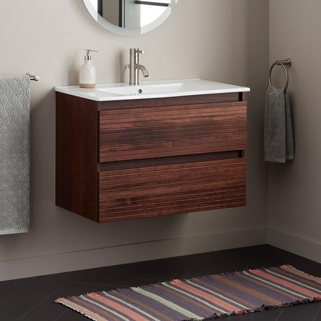 32" Kiah Wall-Mount Vanity and Sink - Hickory Brown