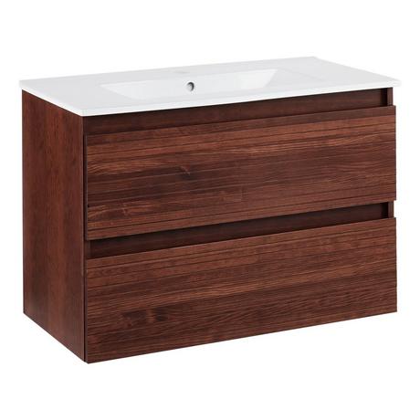 32" Kiah Wall-Mount Vanity and Sink - Hickory Brown