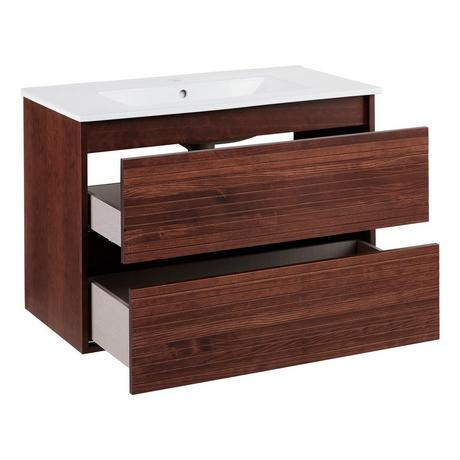 32" Kiah Wall-Mount Vanity and Sink - Hickory Brown