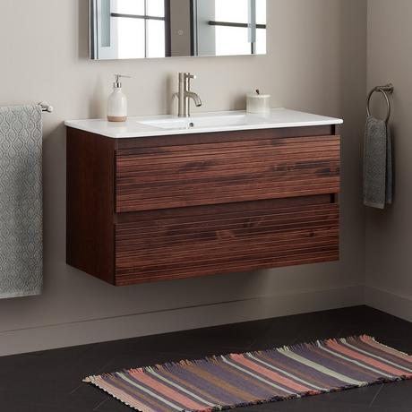 40" Kiah Wall-Mount Vanity and Sink - Hickory Brown