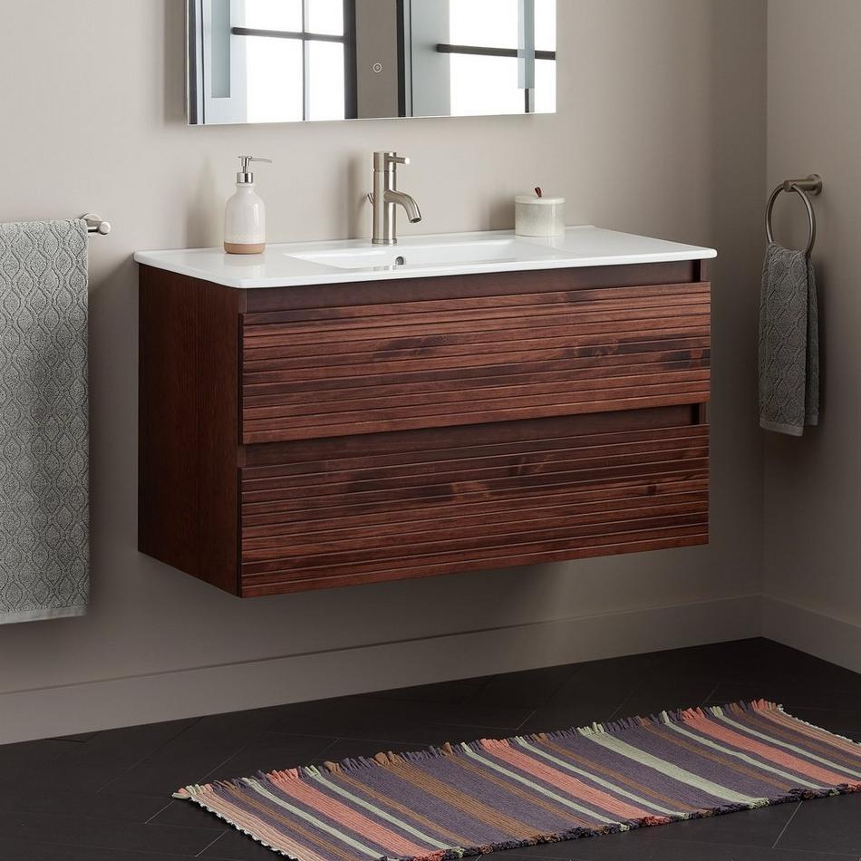 40" Kiah Wall-Mount Vanity and Sink - Hickory Brown, , large image number 0