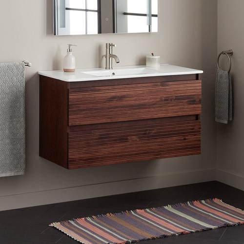 40" Kiah Wall-Mount Vanity and Sink in Hickory Brown