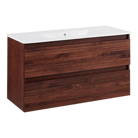 40" Kiah Wall-Mount Vanity and Sink - Hickory Brown