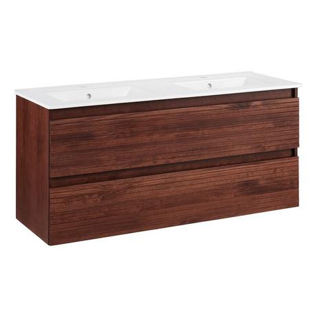 48" Kiah Wall-Mount Double Vanity and Sinks - Hickory Brown