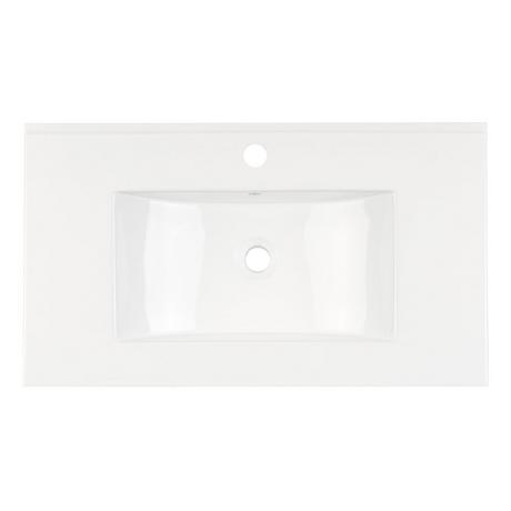 32" Bisbee Wall-Mount Vanity and Sink - Matte White with Warm Oak Frame