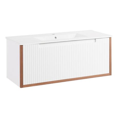 40" Bisbee Wall-Mount Vanity and Sink - Matte White with Warm Oak Frame