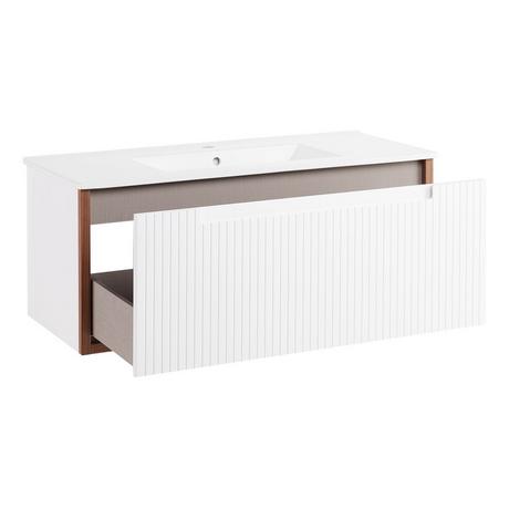 40" Bisbee Wall-Mount Vanity and Sink - Matte White with Warm Oak Frame