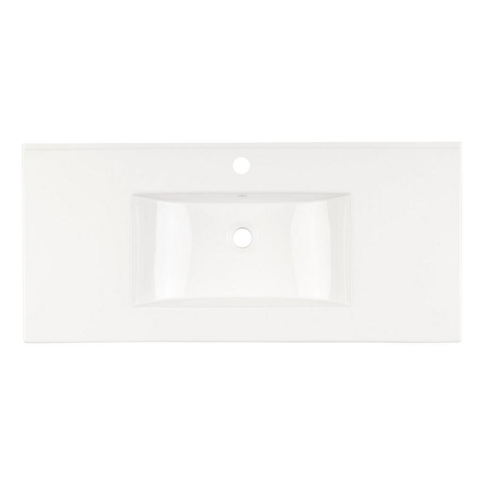 40" Bisbee Wall-Mount Vanity and Sink - Matte White with Warm Oak Frame, , large image number 5