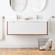 48" Bisbee Wall-Mount Double Vanity and Sinks - Matte White with Warm Oak Frame, , large image number 0
