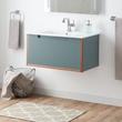32" Bisbee Wall-Mount Vanity and Sink - Sage Green with Warm Oak Frame, , large image number 0