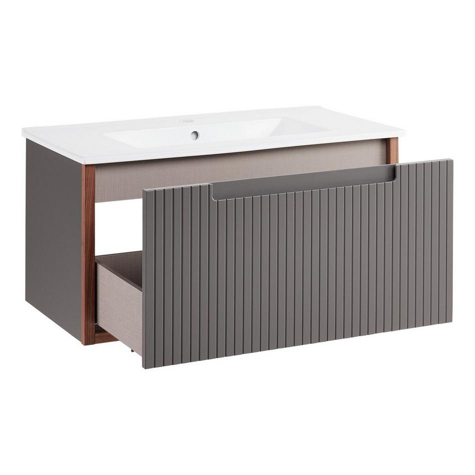 32" Bisbee Wall-Mount Vanity and Sink - Muted Gray with Warm Oak Frame, , large image number 2