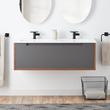48" Bisbee Wall-Mount Double Vanity and Sinks - Muted Gray with Warm Oak Frame, , large image number 0
