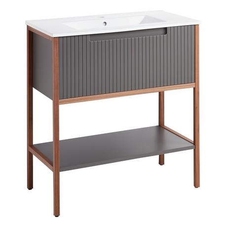 32" Bisbee Console Vanity and Sink - Muted Gray with Warm Oak Frame
