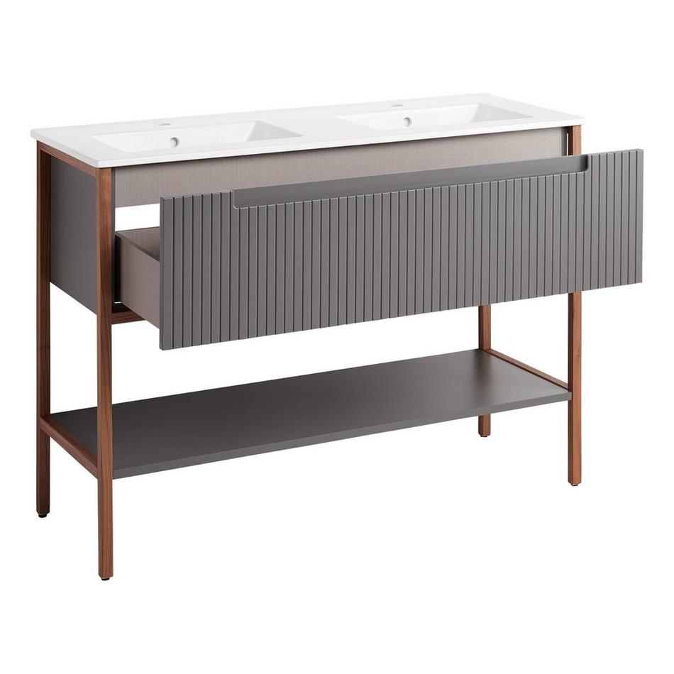 48" Bisbee Console Double Vanity and Sinks - Muted Gray with Warm Oak Frame, , large image number 2