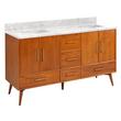 60" Novak Double Teak Vanity with Rectangular Undermount Sinks - Teak - Carrara - No Hole, , large image number 0
