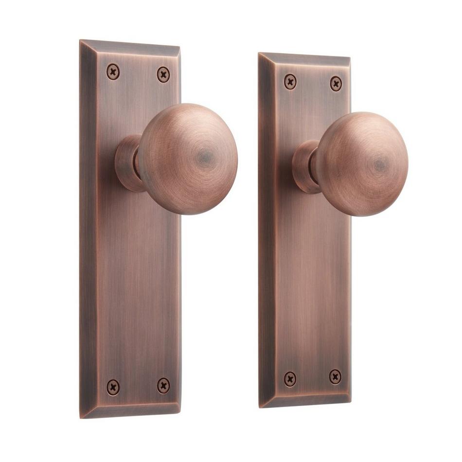 Hubbard Brass Interior Door Knob & Plate Set - Adjustable Backset - Passage  - Brushed Bronze