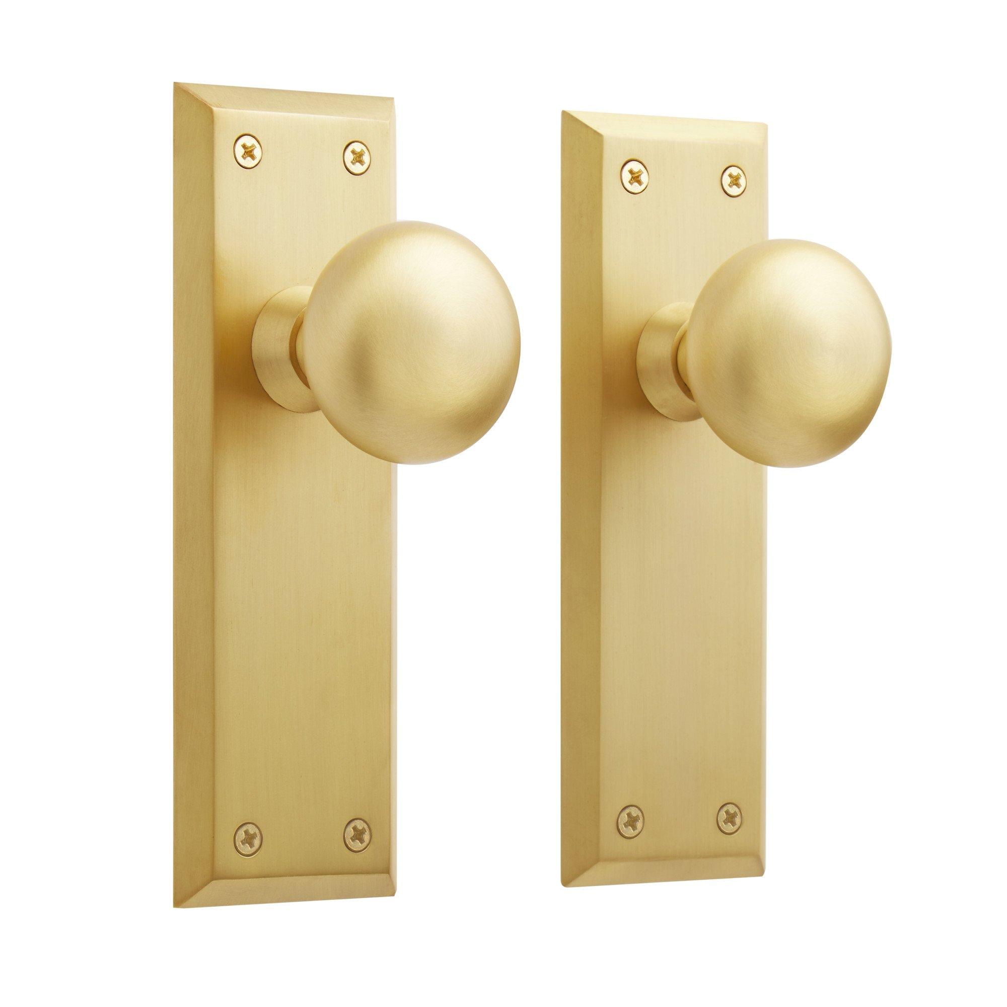 Hubbard Brass Interior Door Knob  Plate Set Adjustable Backset Passage  Signature Hardware
