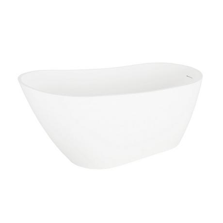 60" Sheba Solid Surface - Matte White Freestanding Tub - Integral Overflow & White Drain