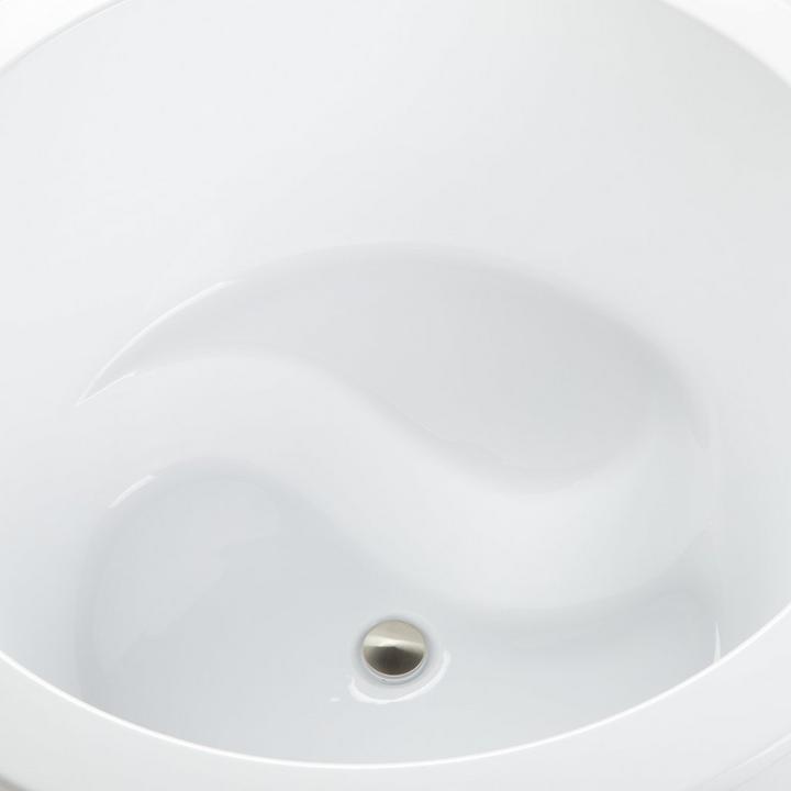 Top down view of 41" Siglo Round Japanese Soaking Tub with Trim with an incorporated seat