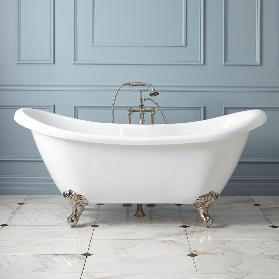63" Rosalind Acrylic Clawfoot Tub - Rolled Rim - Imperial Feet - No Drain - Brushed Nickel, , large image number 0