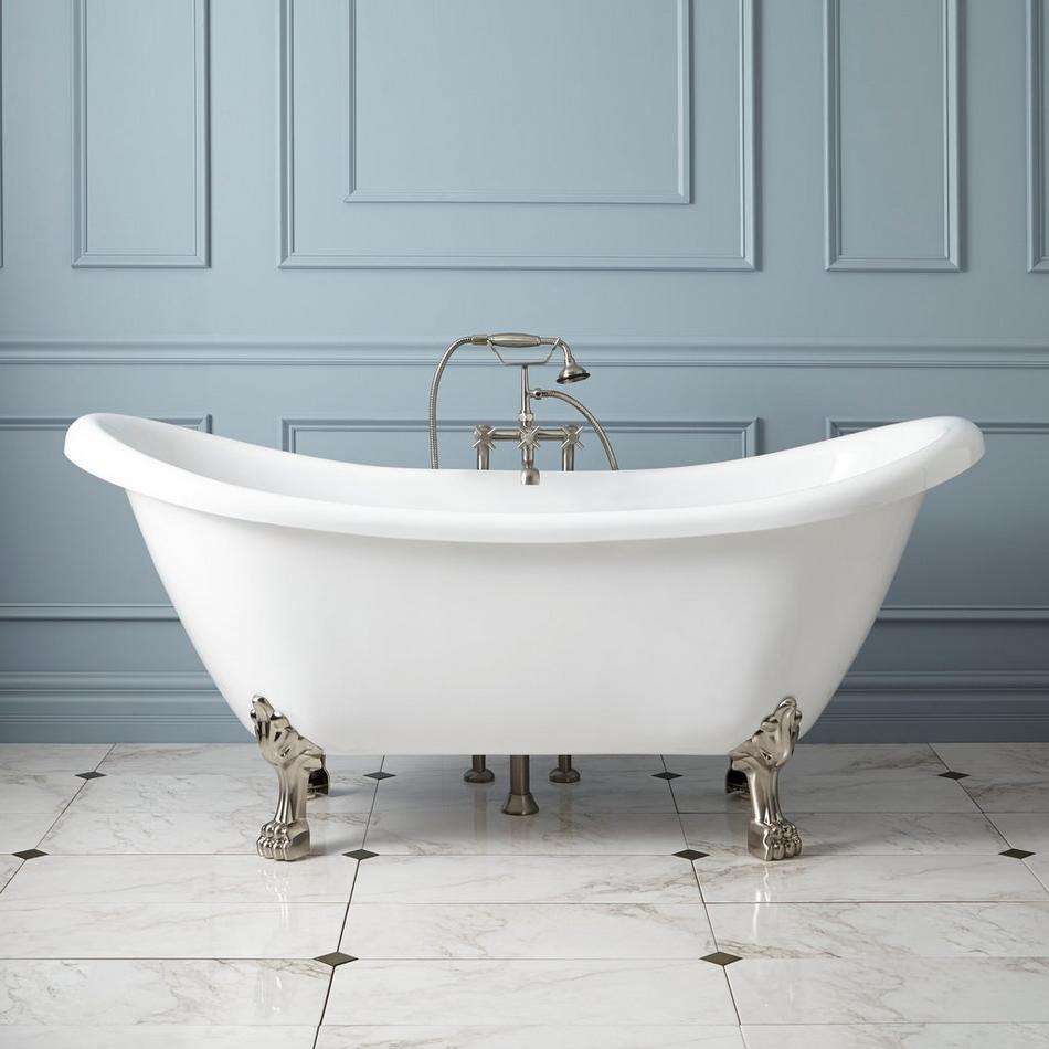 63" Rosalind Acrylic Clawfoot Tub - Rolled Rim - Lion Paw Feet - Chrome, , large image number 0