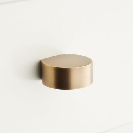 1-1/2 Solid Brass Oval Knob with Beveled Round Base Plate - Satin Brass
