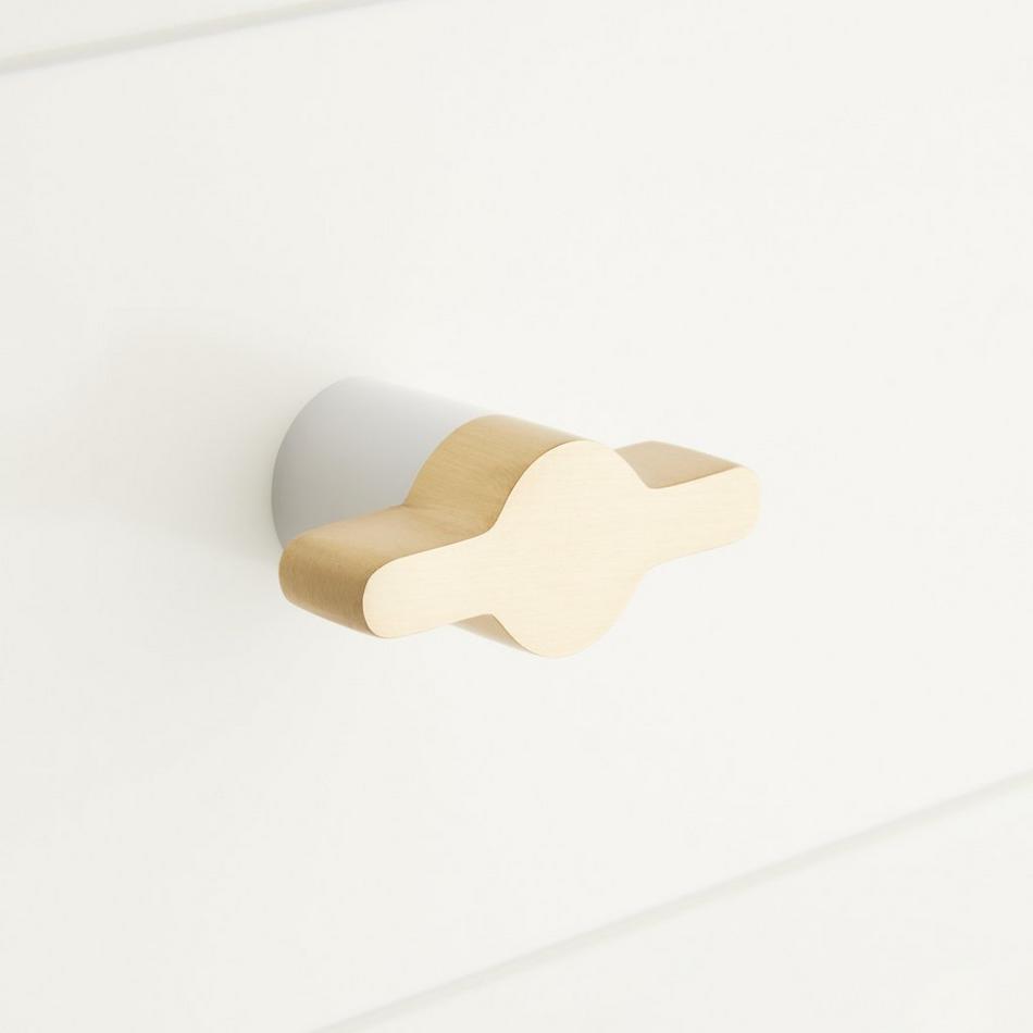 Sayler Two Tone Brass Cabinet Knob - Brushed Brass/White, , large image number 0
