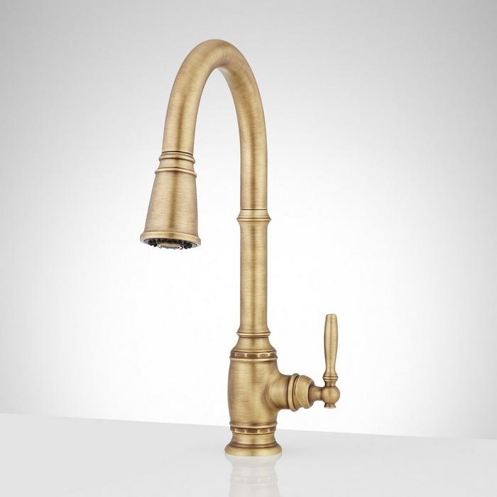 Finnian Pull-Down Kitchen Faucet - Aged Brass