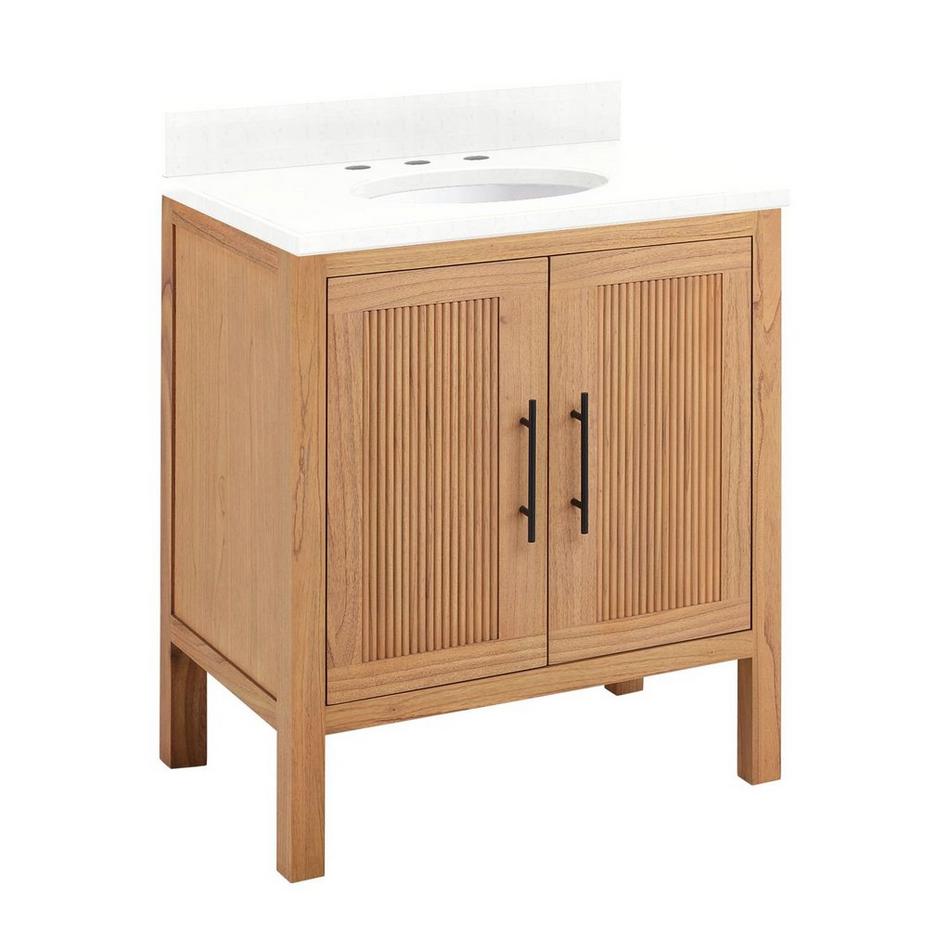 30" Ayanna Vanity with Undermount Sink - Natural Mindi - Feathered White Quartz Widespread, , large image number 0