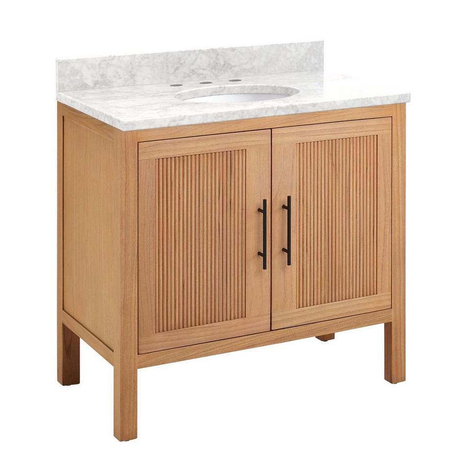 36" Ayanna Vanity with Undermount Sink - Natural Mindi - Carrara Marble Widespread, , large image number 0