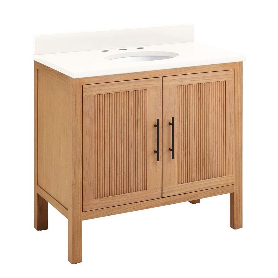36" Ayanna Vanity with Undermount Sink - Natural Mindi - Arctic White Quartz Widespread, , large image number 0