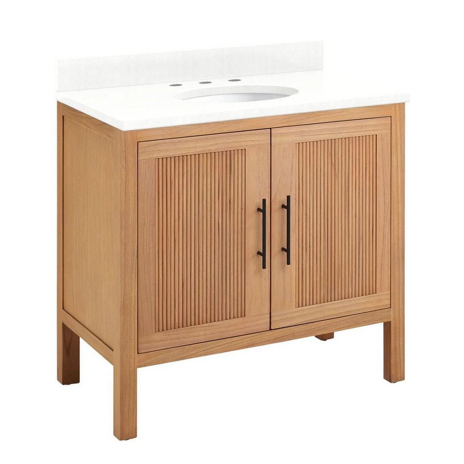 36" Ayanna Vanity with Undermount Sink - Natural Mindi - Feathered White Quartz Widespread, , large image number 0