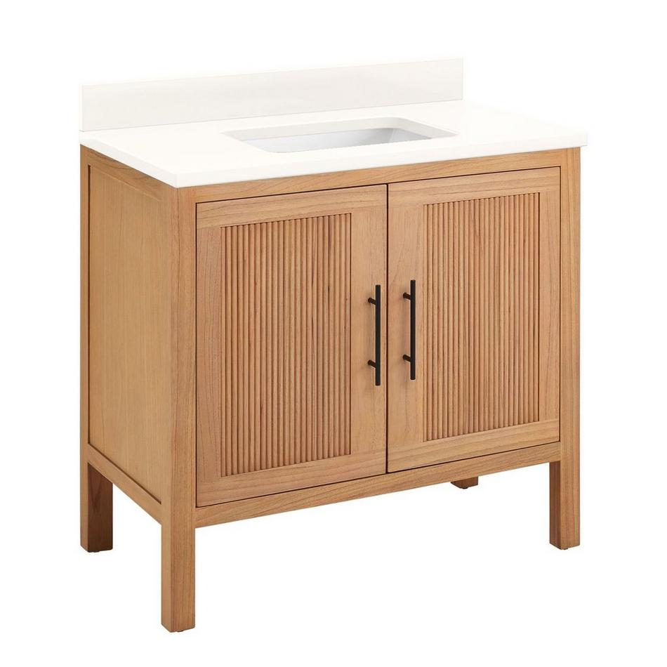 36" Ayanna Vanity with Rectangular Undermount Sink-Natural Mindi-Arctic White Quartz No Faucet Holes, , large image number 0
