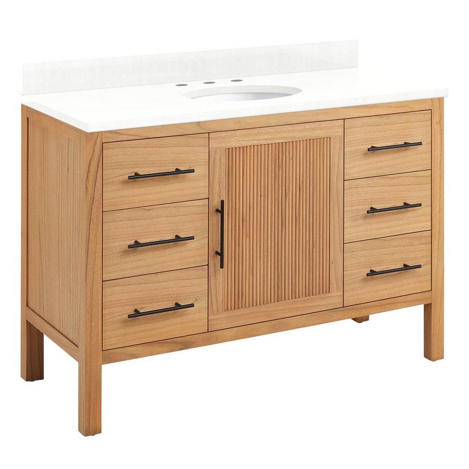 48" Ayanna Vanity with Undermount Sink - Natural Mindi - Feathered White Quartz Widespread, , large image number 0