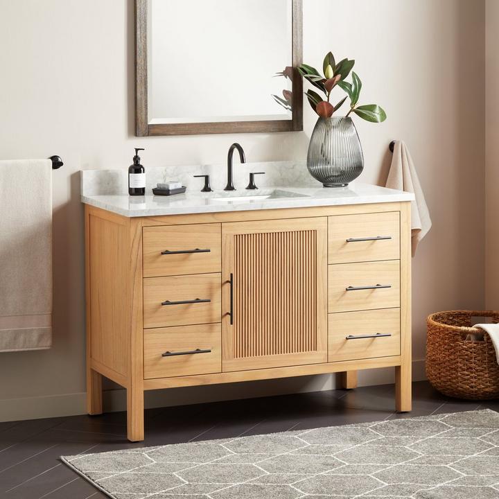 48" Ayanna Mindi Vanity with Rectangular Undermount Sink in Natural Mindi for organic modern decor