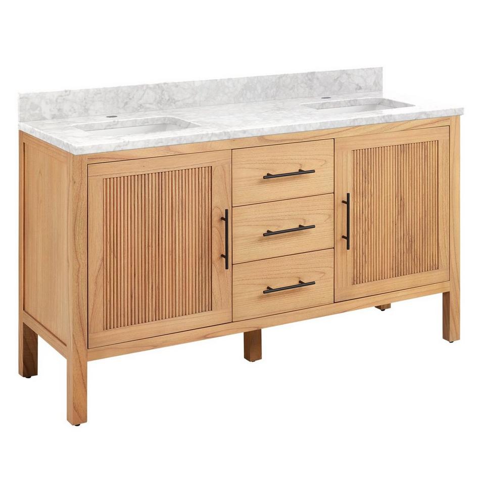 60" Ayanna Dbl Vanity with Rectangular Undermount Sinks - Natural Mindi - Carrara Marble Single Hole, , large image number 0
