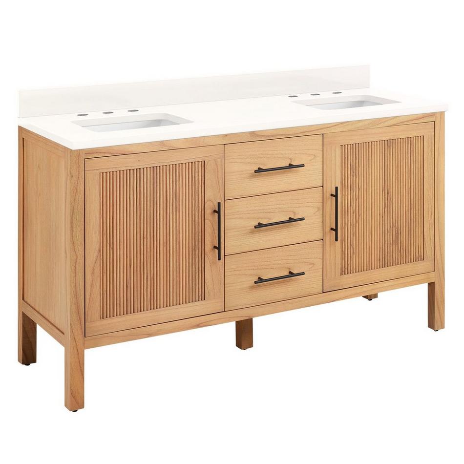 60" Ayanna Dbl Vanity with Rect Undermount Sinks - Natural Mindi - Arctic White Quartz Widespread, , large image number 0