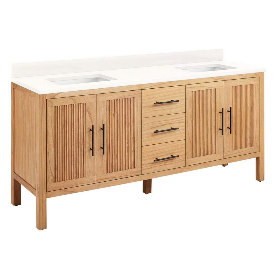 72" Ayanna Dbl Vanity with Rect Undermount Sinks-Natural Mindi-Arctic White Quartz No Faucet Holes, , large image number 0