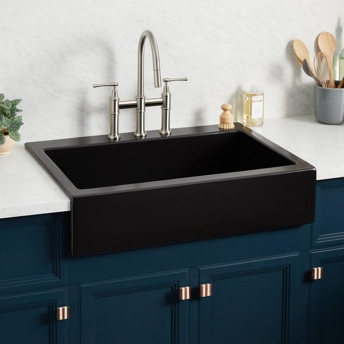 34" Galion Double-Bowl Fireclay Retrofit Farmhouse Sink in Matte Black