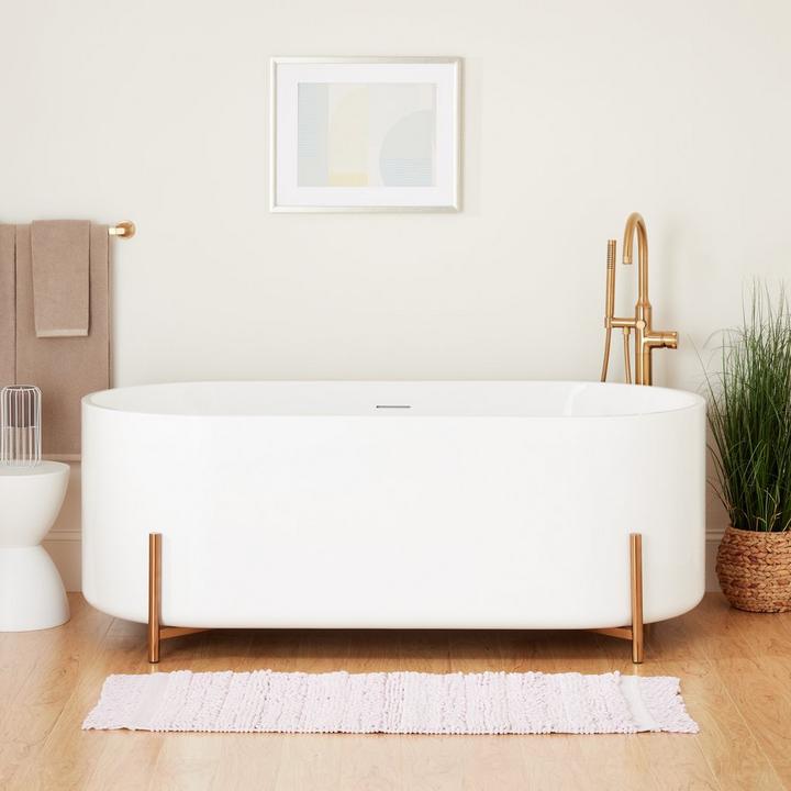 67" Conroy Acrylic Freestanding Tub with Stand in Brushed Gold for new retro interior design
