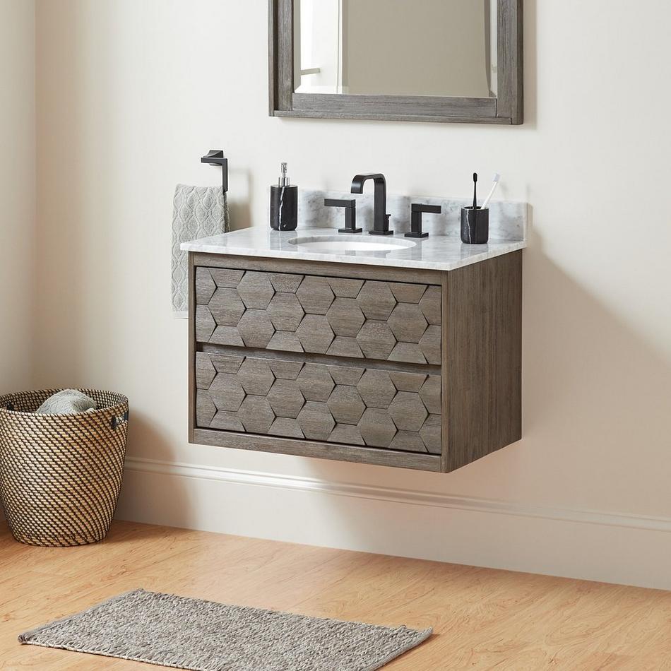 30 Floating Wall Mount Bathroom Vanity Cabinet W/Ceramic Basin Sink+ Open  Shelf