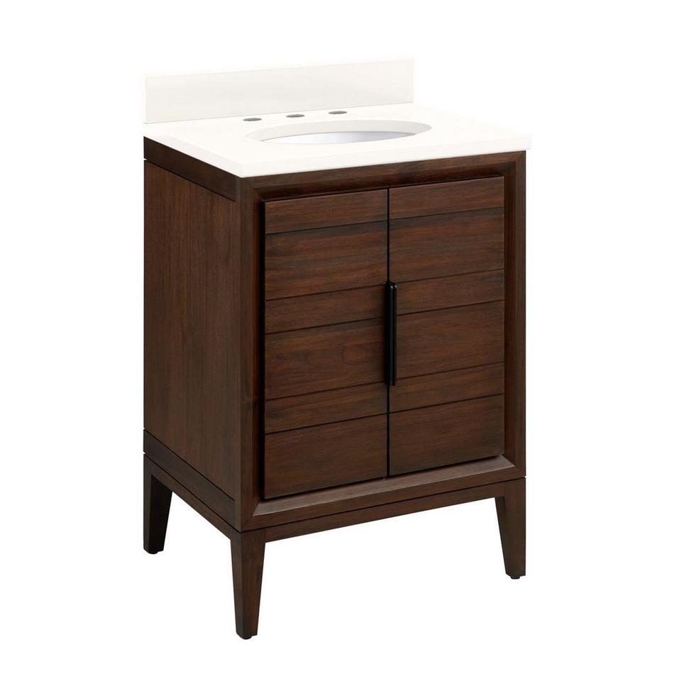 24" Aliso Teak Vanity with Undermount Sink - Java - Arctic White Quartz Widespread, , large image number 0