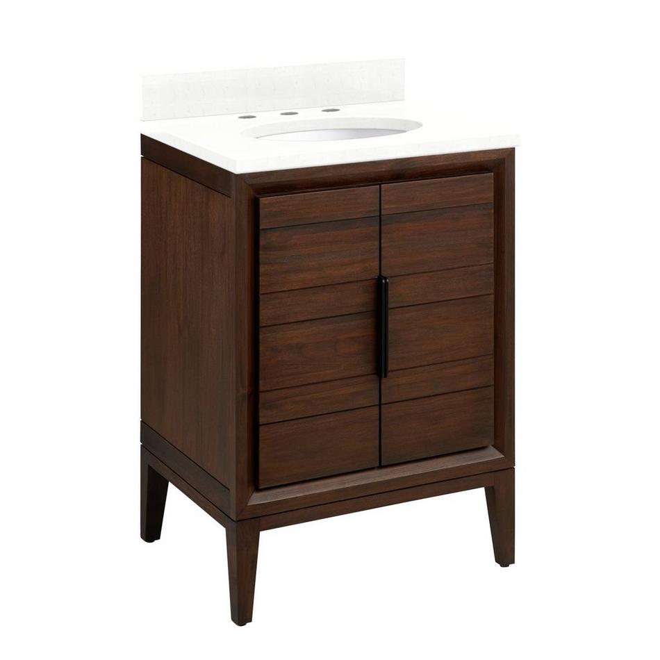 24" Aliso Teak Vanity with Undermount Sink - Java - Feathered White Quartz Widespread, , large image number 0