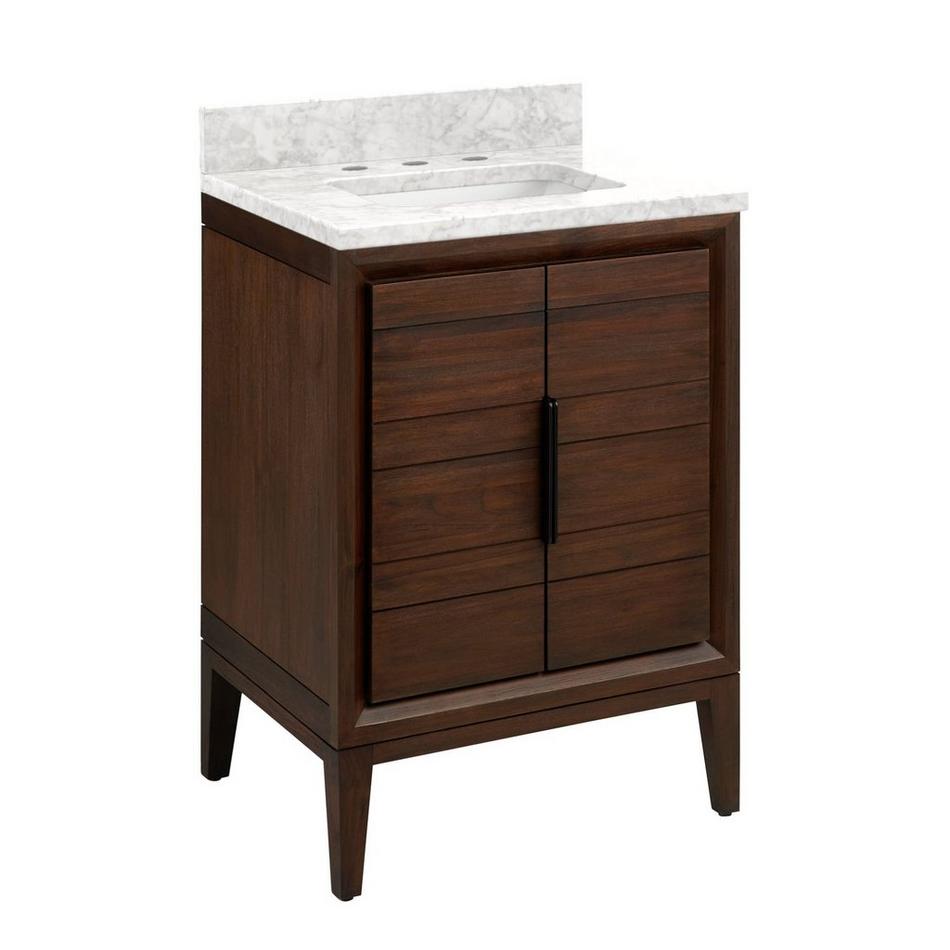 24" Aliso Teak Vanity with Rectangular Undermount Sink - Java - Carrara Marble Widespread, , large image number 0