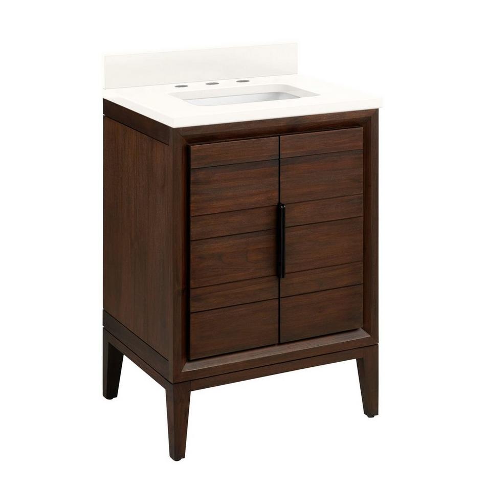 24" Aliso Teak Vanity with Rectangular Undermount Sink - Java - Arctic White Quartz Widespread, , large image number 0