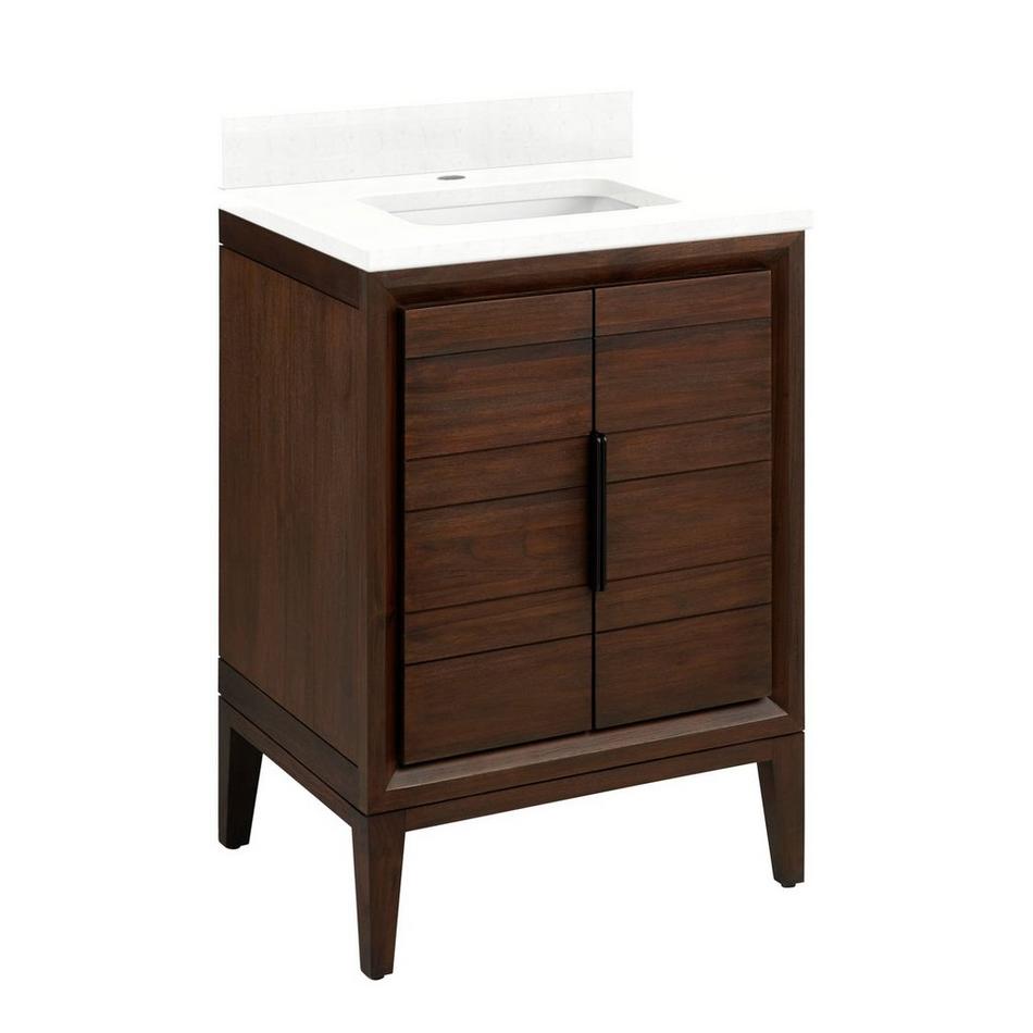 24" Aliso Teak Vanity with Rectangular Undermount Sink - Java - Feathered White Quartz Single Hole, , large image number 0